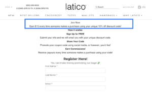 Latico Leathers Referral Sign up page 